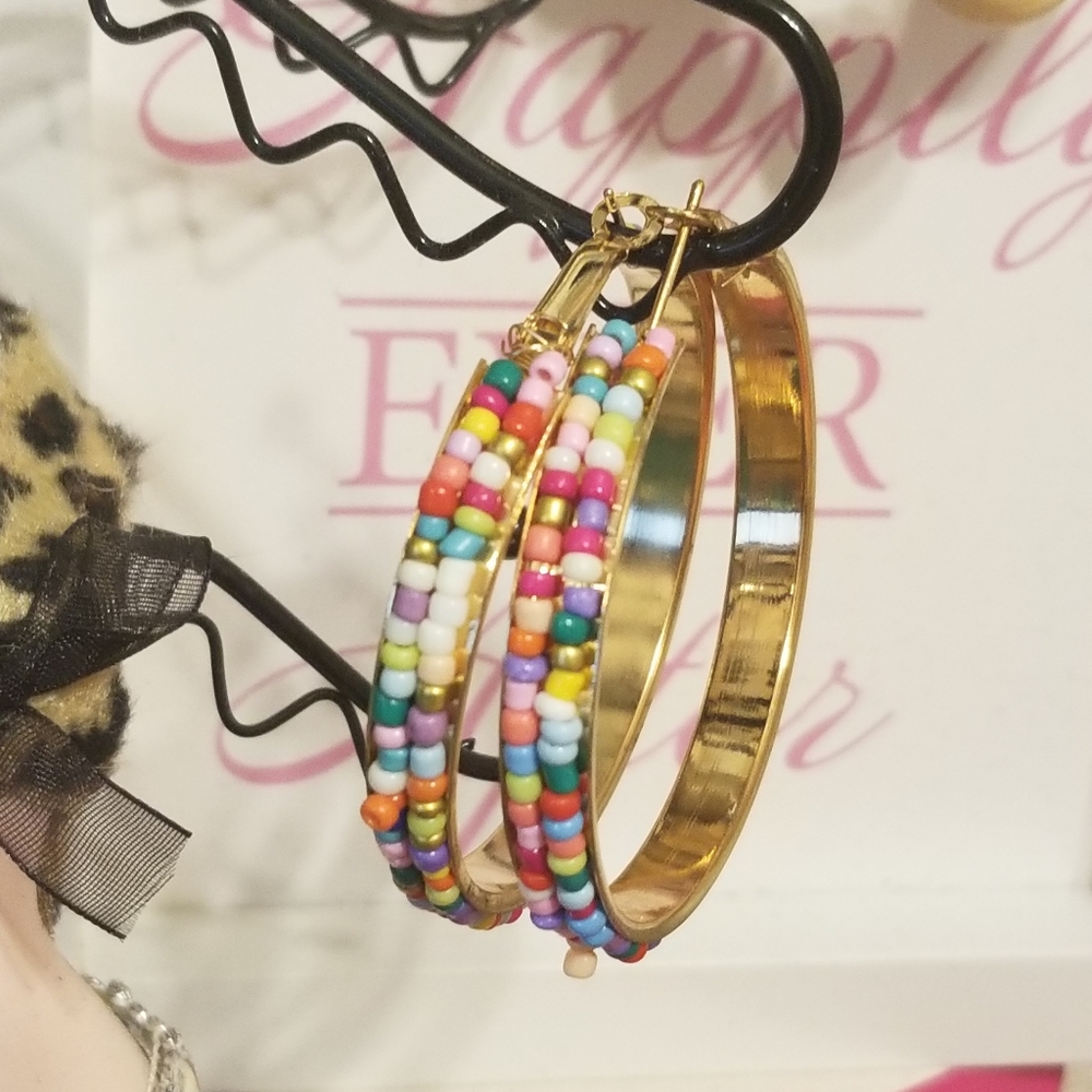 Anthropologi Multicolor Beaded  Double Strand Gold Hoops NEW